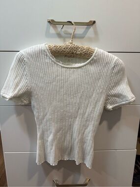 Marled Cream Ribbed Short Sleeve Knit Top